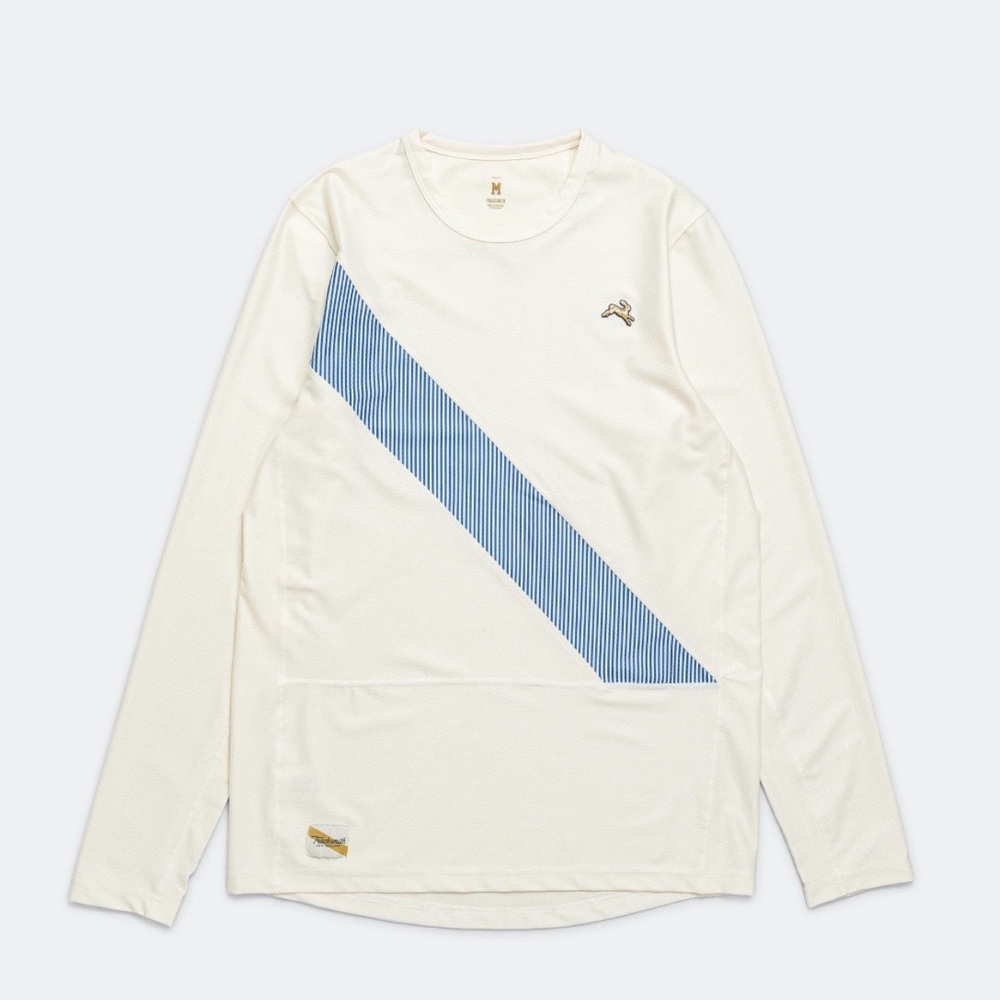 Tracksmith Van Cortlandt Long Sleeve Running Shirt Mens royal Ivory Sash $90